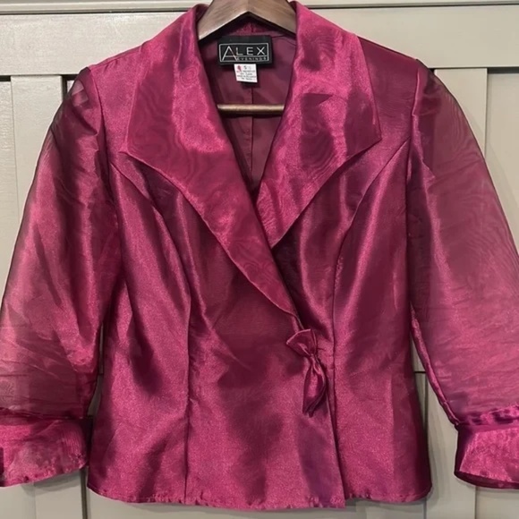 Alex Evenings Fuchsia Formal Evening Blazer Jacket Metallic Sheer Size Small - Picture 8 of 11